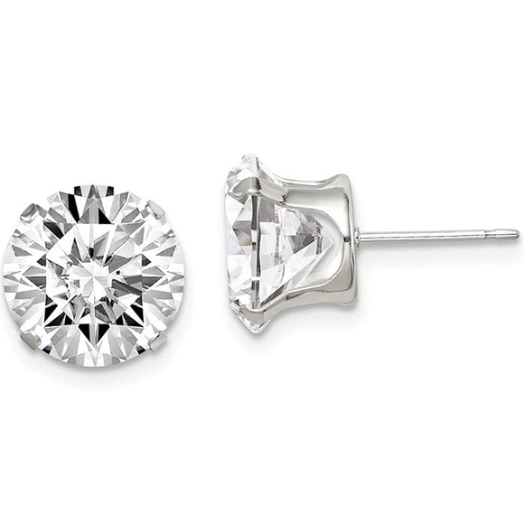 925 brilliant cut round stud earrings large cubic zirconia 10mm silver - Picture 1 of 3